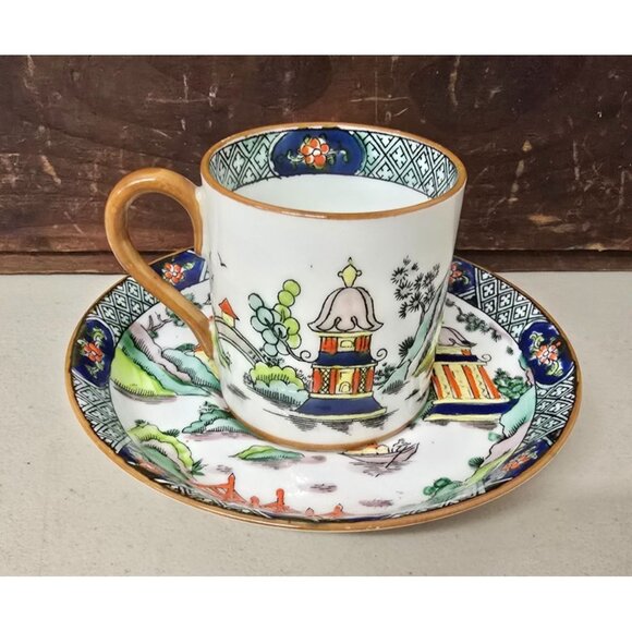 Crown Staffordshire Ye Olde Willow Pattern Bone China Demitasse Cup & Saucer - Picture 2 of 6